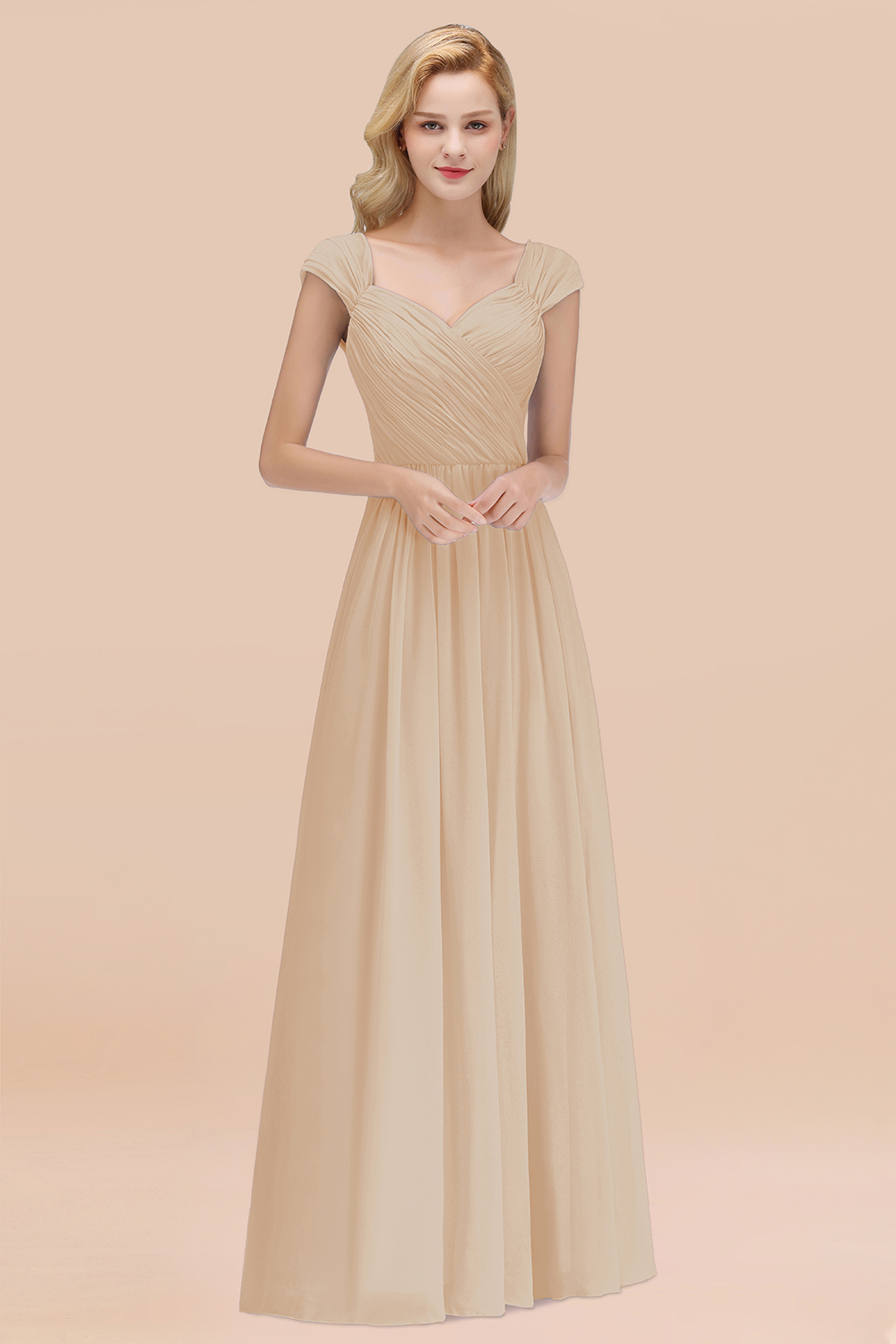 27prom Modest Chiffon Sweetheart Sleeveless Affordable Bridesmaid Dresses with Ruffles-27prom