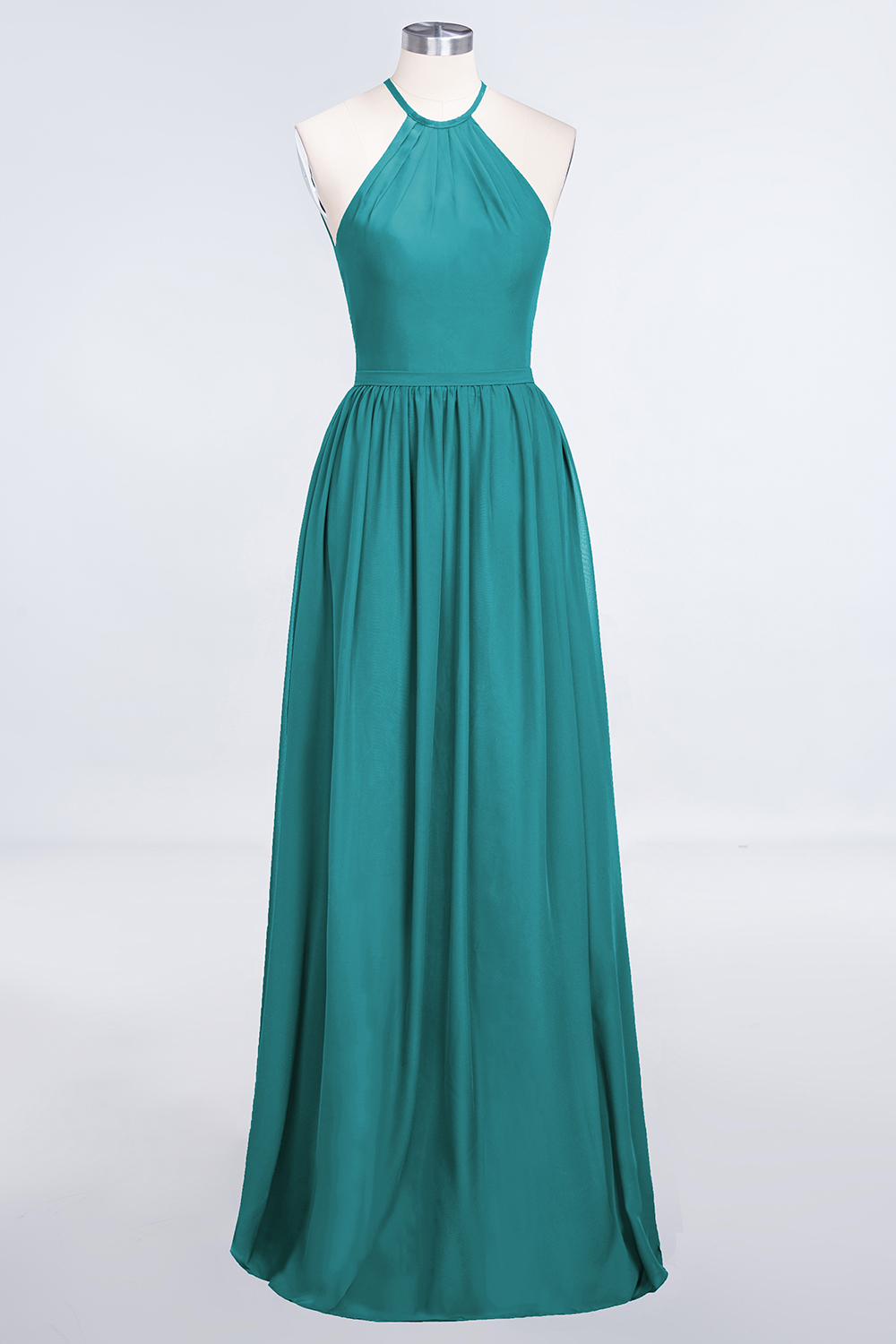 27prom Affordable Halter Sleeveless Long Burgundy Bridesmaid Dress with Ruffle-27prom