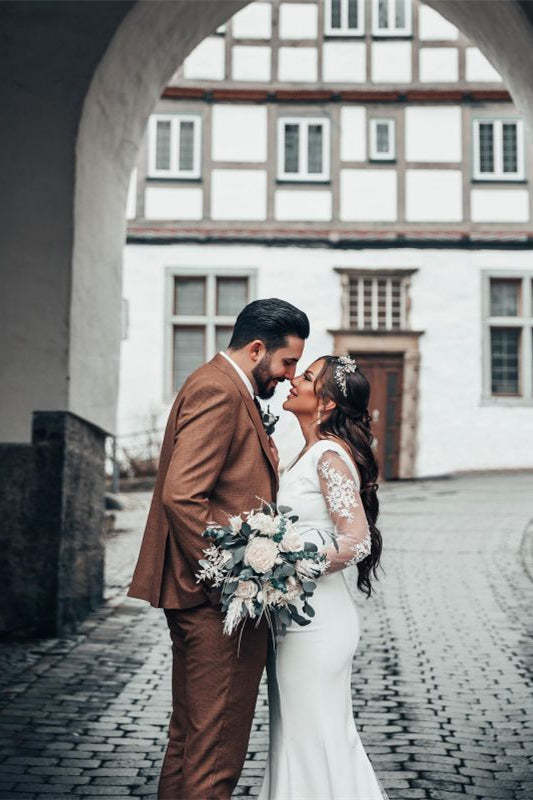 V-Neck Long Sleeve Lace Mermaid Wedding Dress