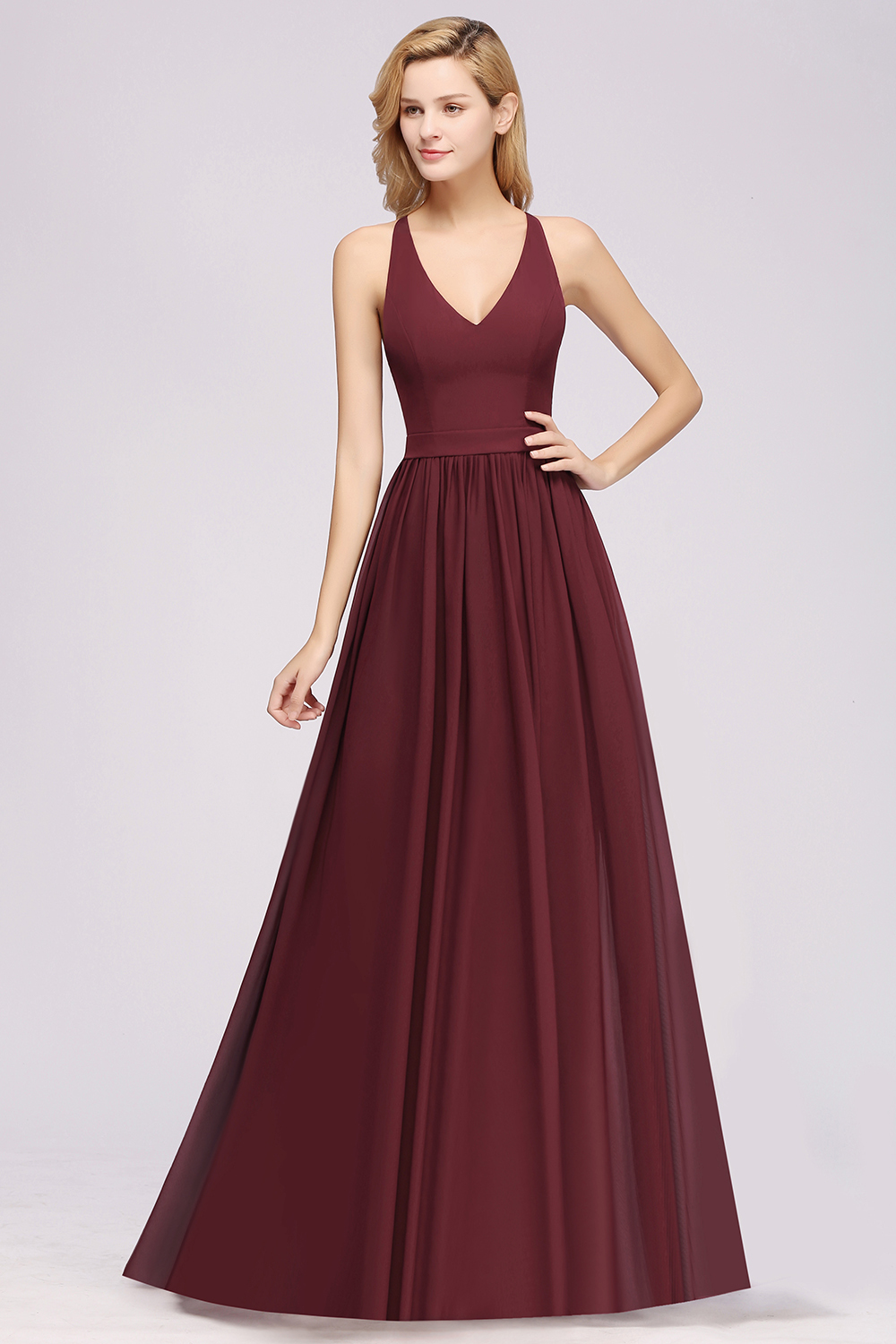 27prom Affordable Chiffon V-Neck Sleeveless Lace Bridesmaid Dress Online-27prom