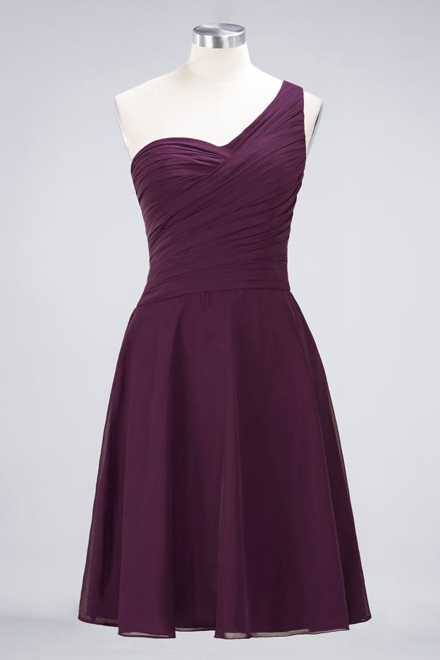 27prom Chic One-Shoulder Short Burgundy Affordable Bridesmaid Dress with Ruffle-27prom