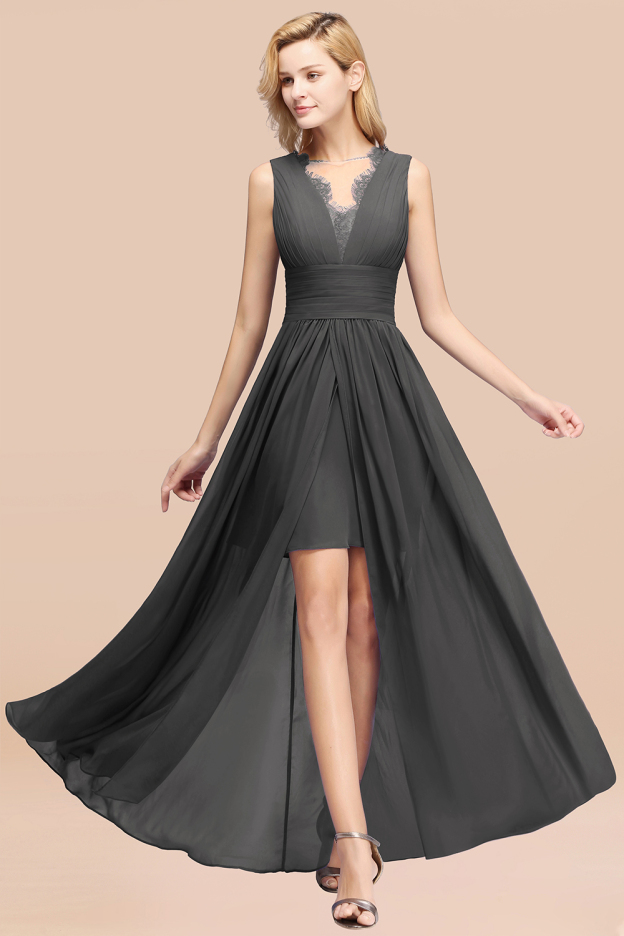 27prom Elegant Chiffon Lace Jewel Sleeveless Bridesmaid Dress with Ruffle-27prom