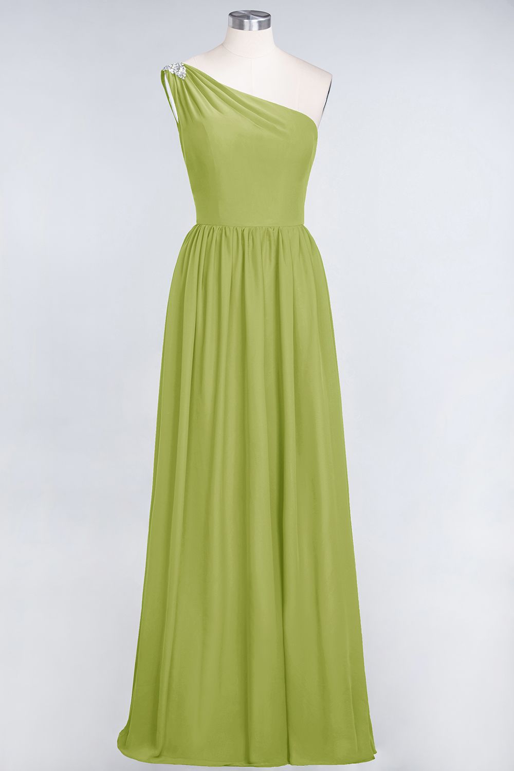 27prom Affordable Chiffon One-Shoulder Ruffle Bridesmaid Dress with Beadings-27prom