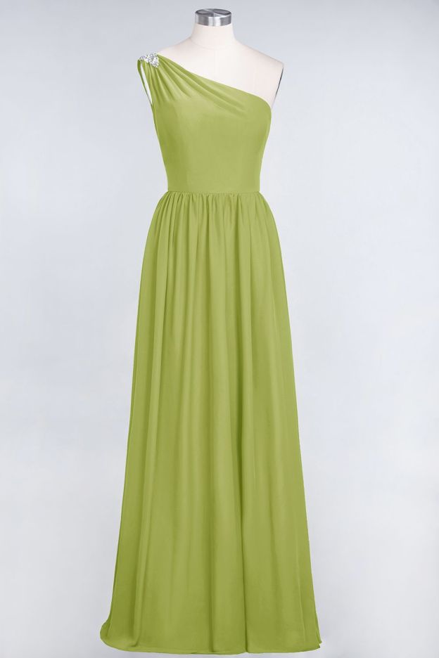 27prom Affordable Chiffon One-Shoulder Ruffle Bridesmaid Dress with Beadings-27prom