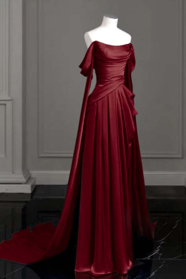 Off the Shoulder Strapless Sleeveless Long Prom Dress With Pleated