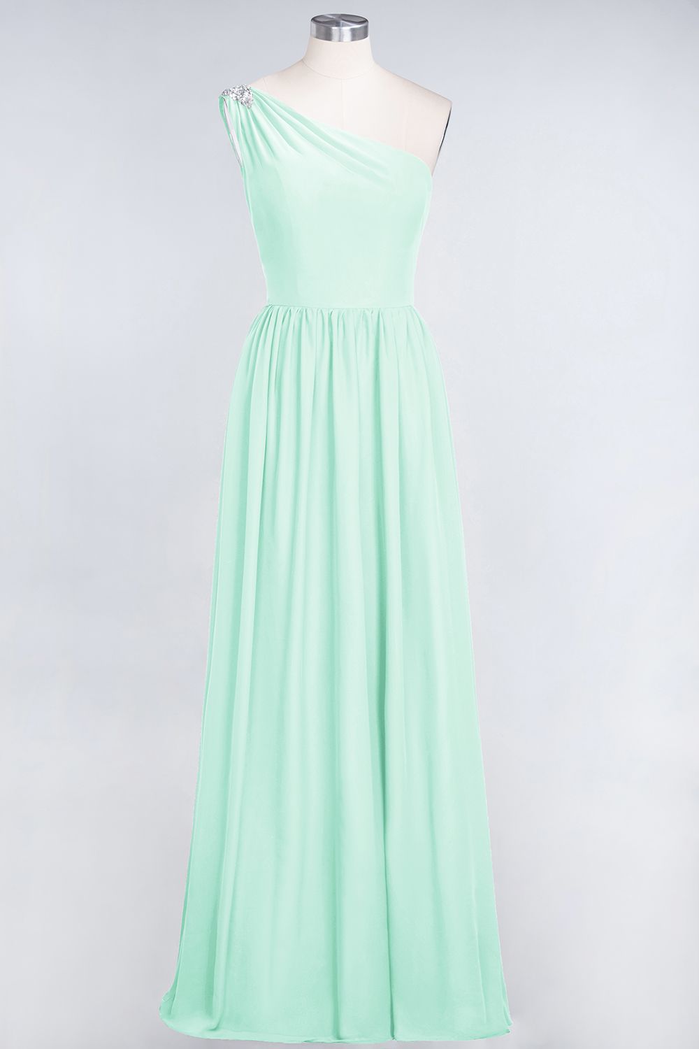 27prom Affordable Chiffon One-Shoulder Ruffle Bridesmaid Dress with Beadings-27prom