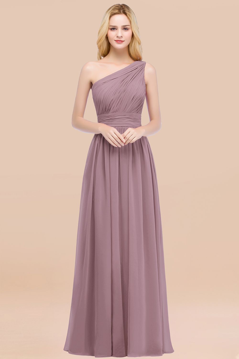 27prom Chic One-shoulder Sleeveless Burgundy Chiffon Bridesmaid Dresses Online-27prom