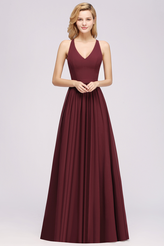 27prom Affordable Chiffon V-Neck Sleeveless Lace Bridesmaid Dress Online-27prom