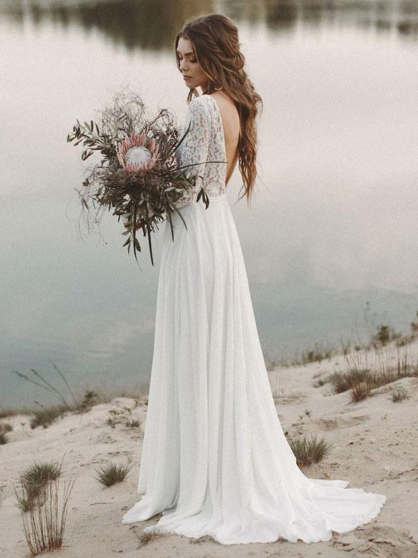 Long Sleeve Boho Lace Wedding Dress