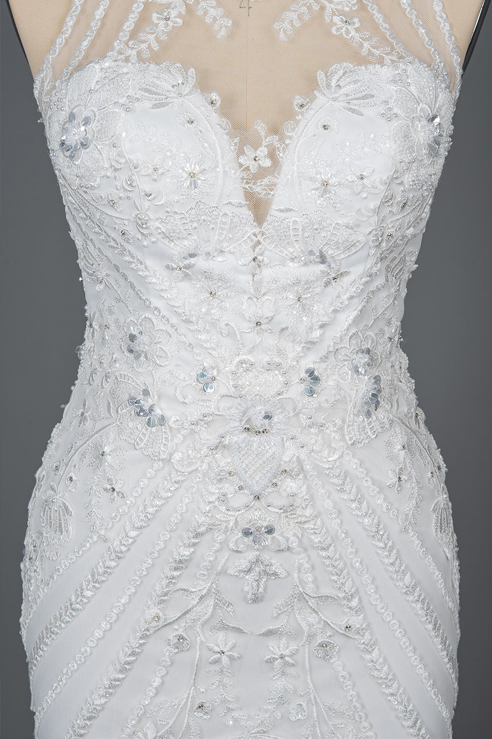 Mermaid Scoop Neck Jewel Wedding Dress with Beadings and Appliques