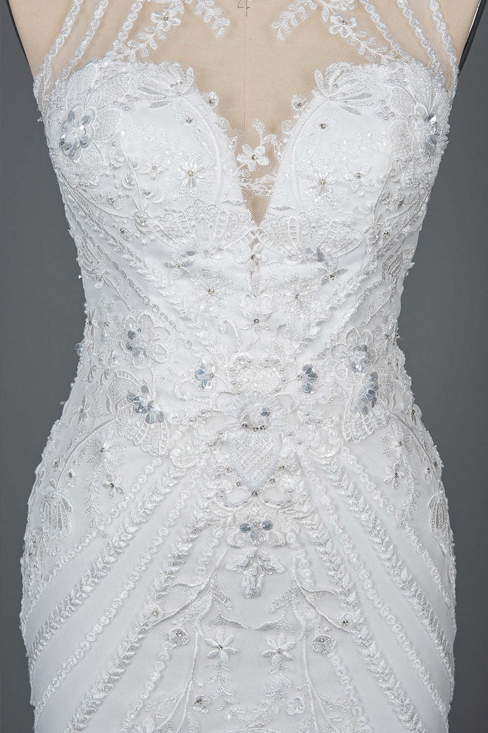 Mermaid Scoop Neck Jewel Wedding Dress with Beadings and Appliques