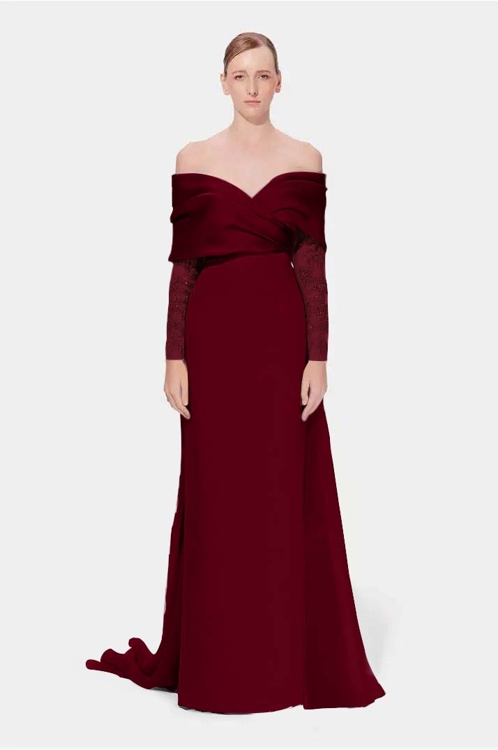 Off the Shoulder Long Sleeves Long Mermaid Prom Dress With Appliques