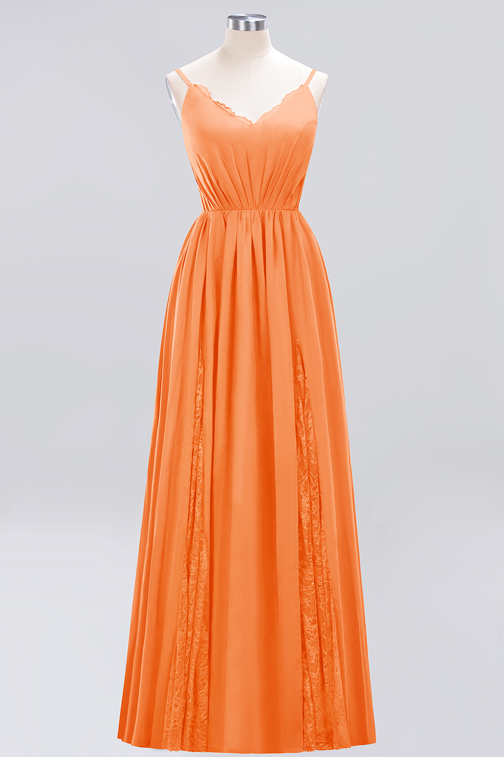 27prom Elegant Spaghetti Straps Long Bridesmaid Dress Lace V-Neck Maid of Honor Dress-27prom
