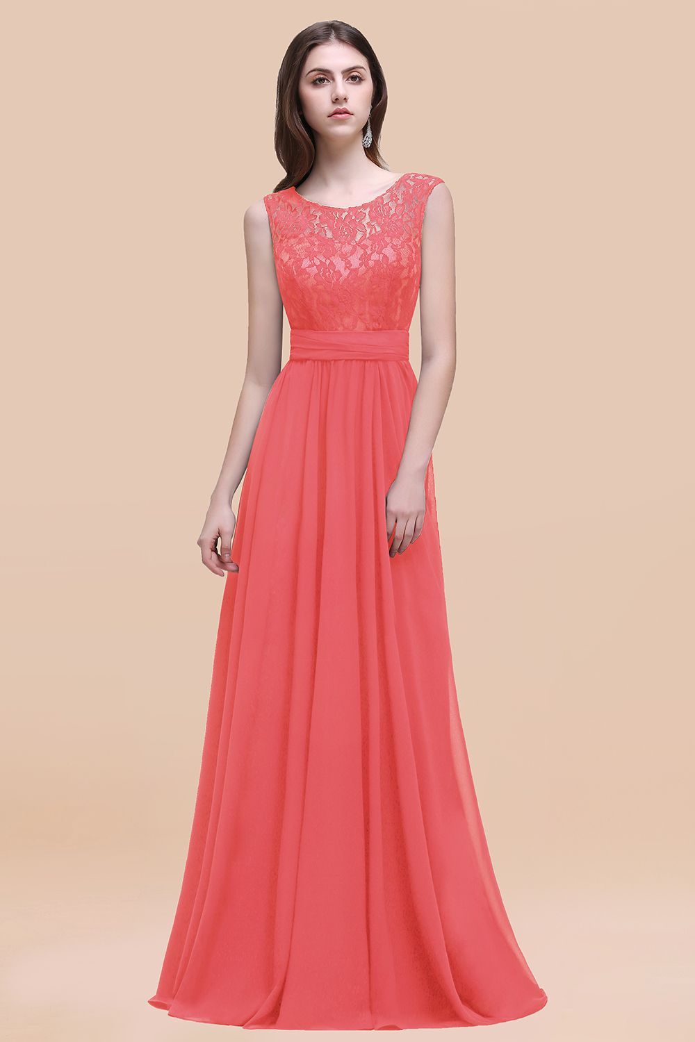 27prom Vintage Lace Scoop Sleeveless Dark Blue Bridesmaid Dress with V-Back-27prom