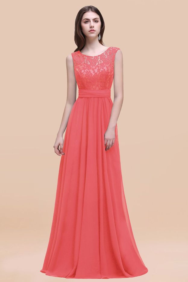 27prom Vintage Lace Scoop Sleeveless Dark Blue Bridesmaid Dress with V-Back-27prom