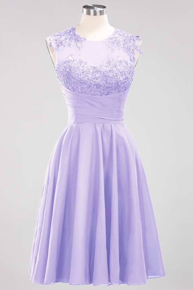 27prom Cute Chiffon Round Neck Short Burgundy Bridesmaid Dresses with Appliques-27prom