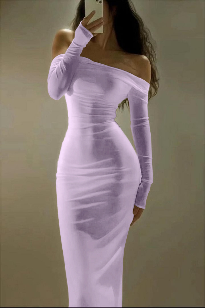 Off the Shoulder Strapless Long Sleeves Long Prom Dress With Pleated