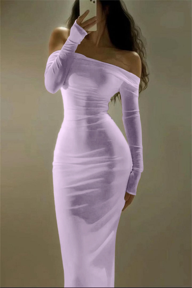 Off the Shoulder Strapless Long Sleeves Long Prom Dress With Pleated