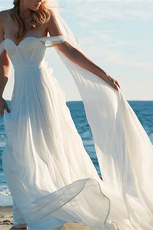 Off-the-Shoulder Chiffon Wedding Dress PD0363