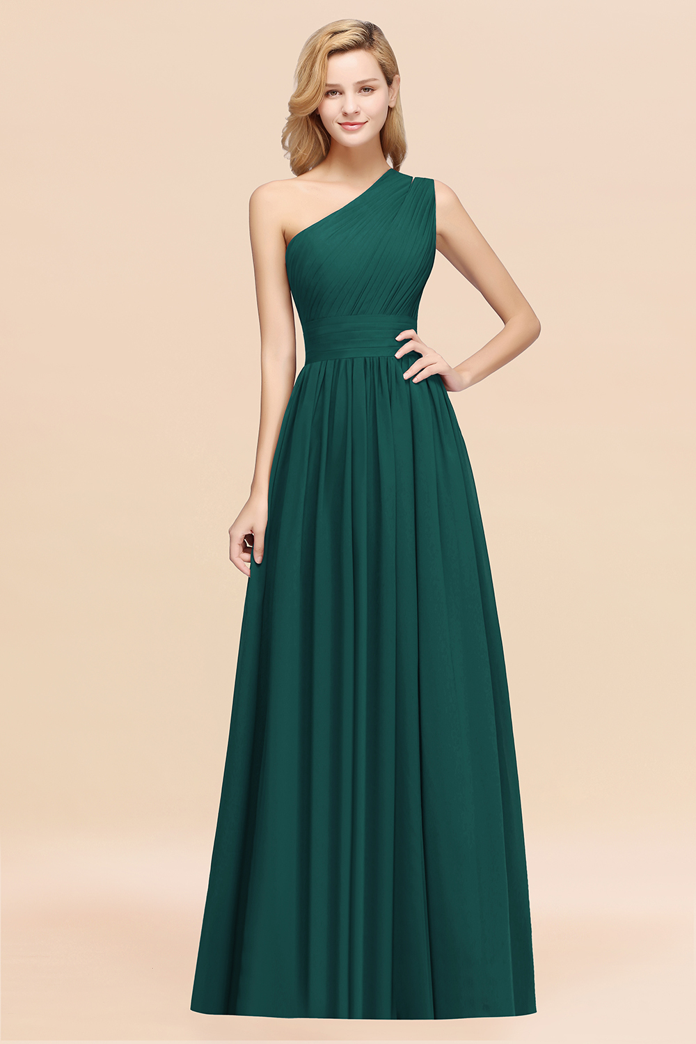 27prom Stylish One-shoulder Sleeveless Long Junior Bridesmaid Dresses Affordable-27prom