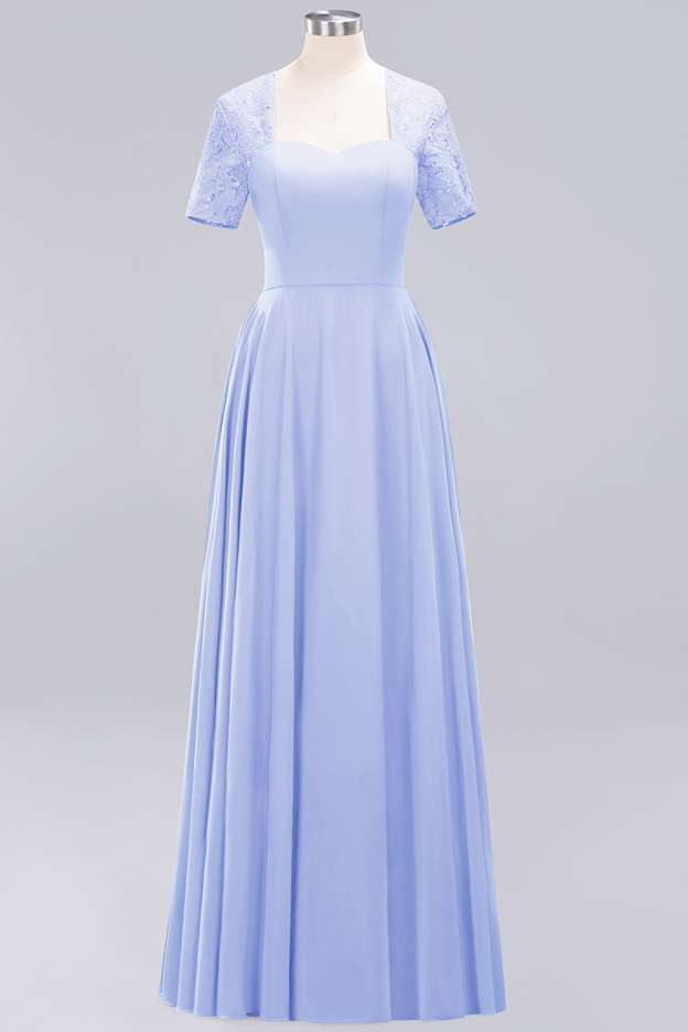 27prom Dark Navy Open-Back Long Bridesmaid Dress With Short Sleeves-27prom