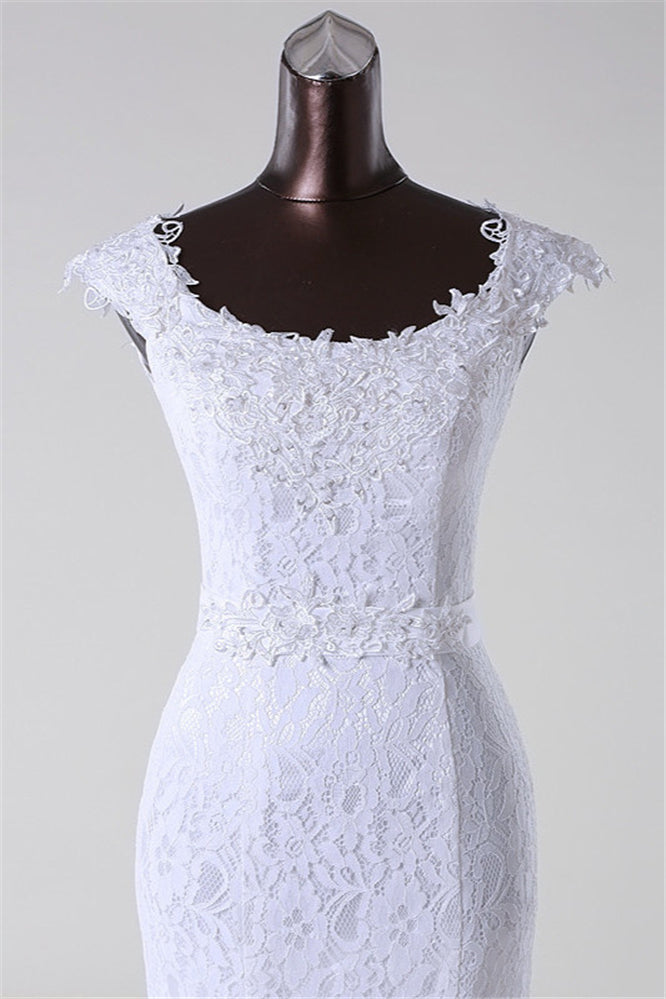 Jewel Neck Long Mermaid Lace Wedding Dress with Appliques