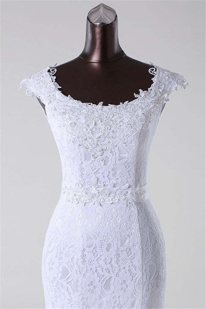 Jewel Neck Long Mermaid Lace Wedding Dress with Appliques