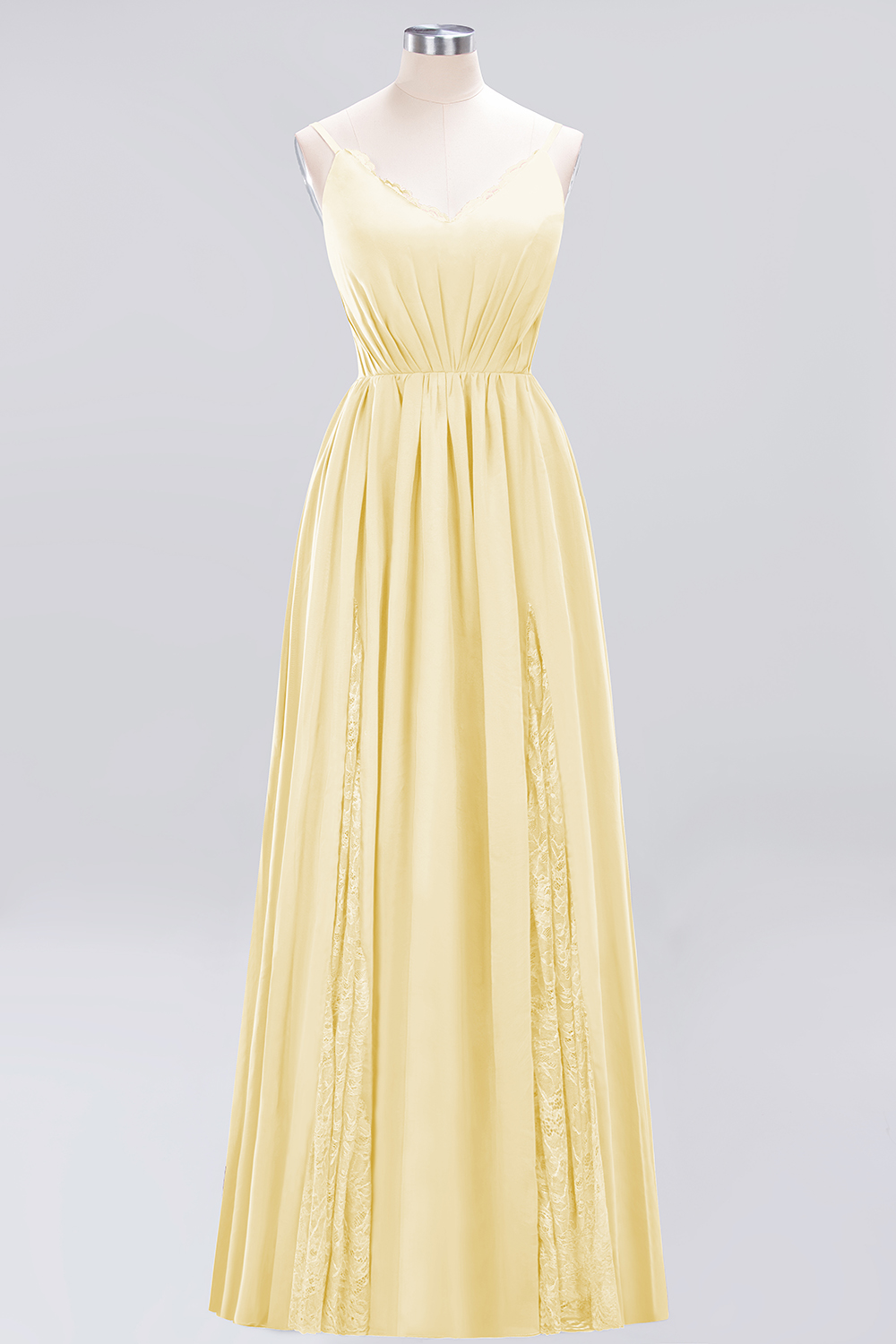 27prom Elegant Spaghetti Straps Long Bridesmaid Dress Lace V-Neck Maid of Honor Dress-27prom