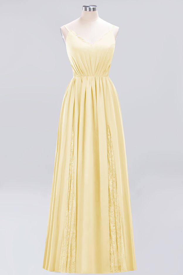 27prom Elegant Spaghetti Straps Long Bridesmaid Dress Lace V-Neck Maid of Honor Dress-27prom