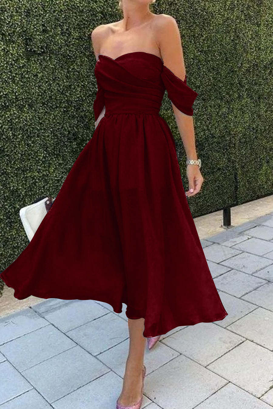 Baby Blue Off-the-Shoulder Strapless Short Evening Dress