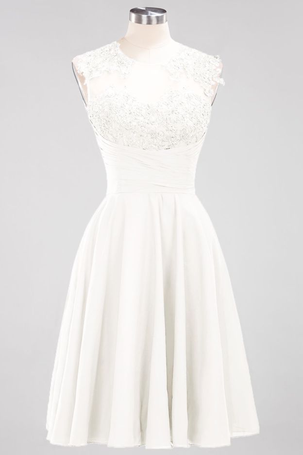 27prom Cute Chiffon Round Neck Short Burgundy Bridesmaid Dresses with Appliques-27prom