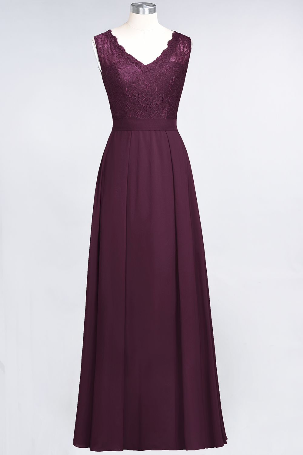 27prom Modest Chiffon V-Neck Burgundy Lace Bridesmaid Dresses Online-27prom