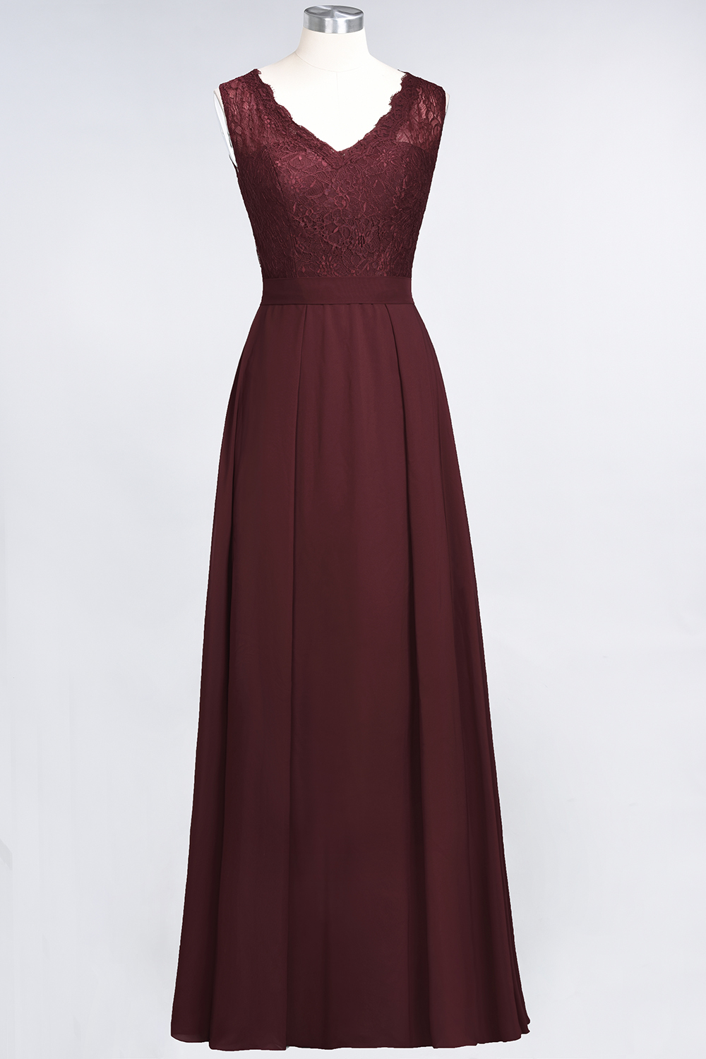 27prom Modest Chiffon V-Neck Burgundy Lace Bridesmaid Dresses Online-27prom