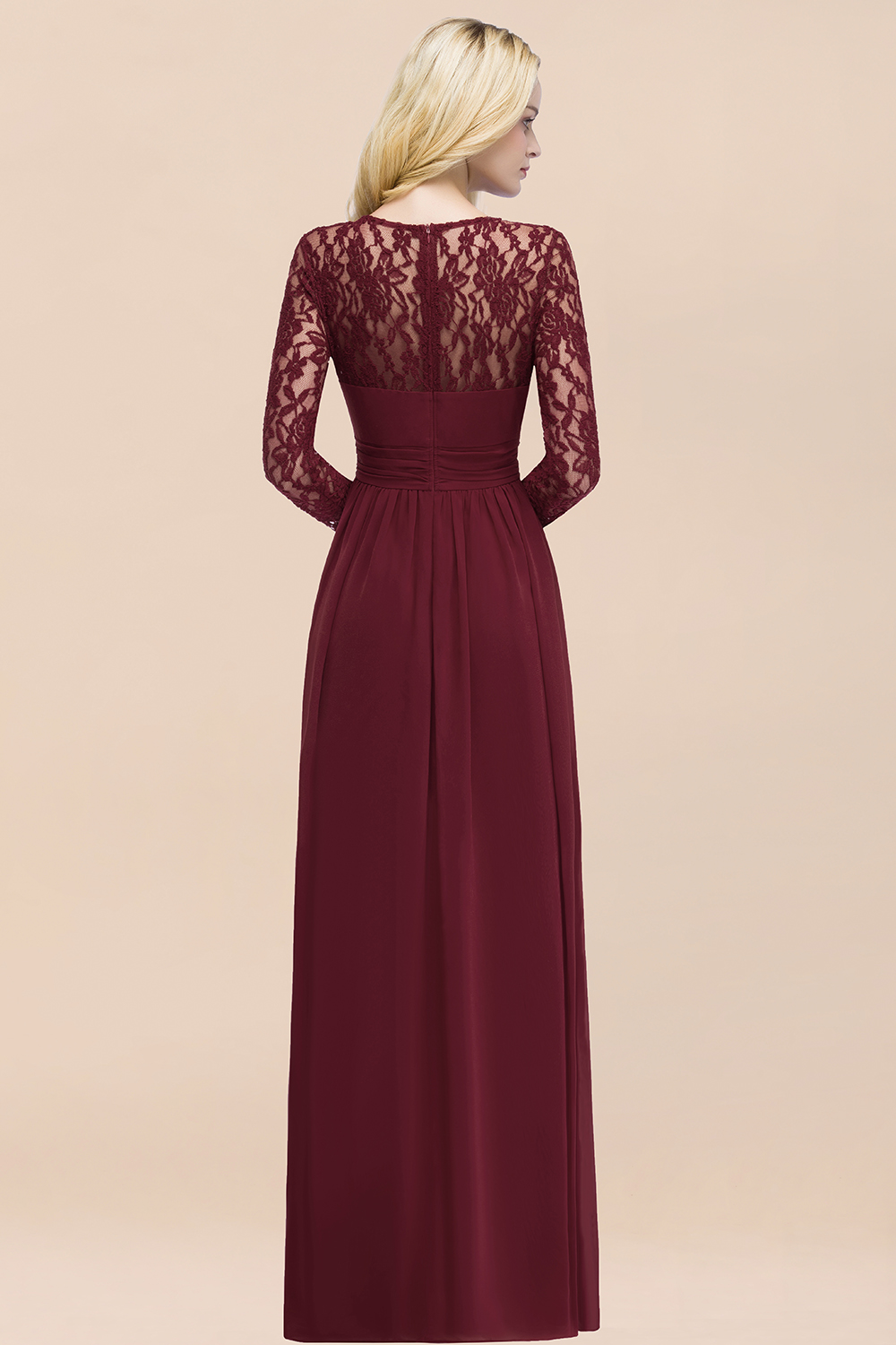 27prom Elegant Lace Burgundy Bridesmaid Dresses Online with Long Sleeves-27prom