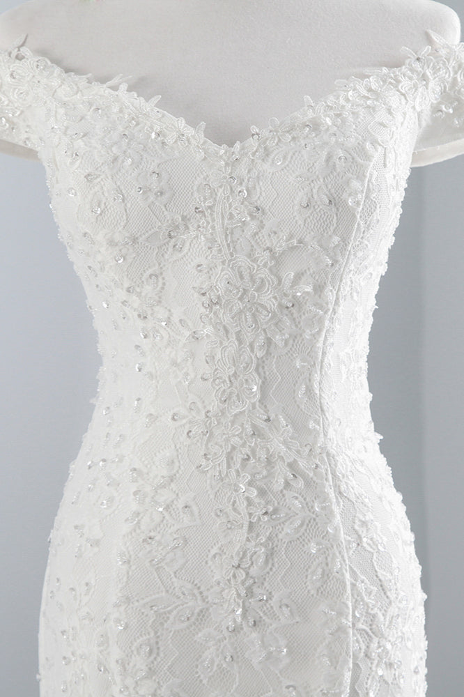 Off-the-Shoulder Long Mermaid Wedding Dress with Lace