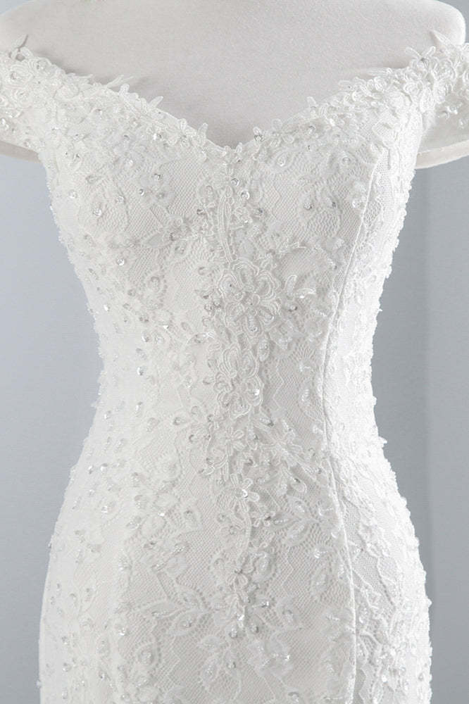 Off-the-Shoulder Long Mermaid Wedding Dress with Lace