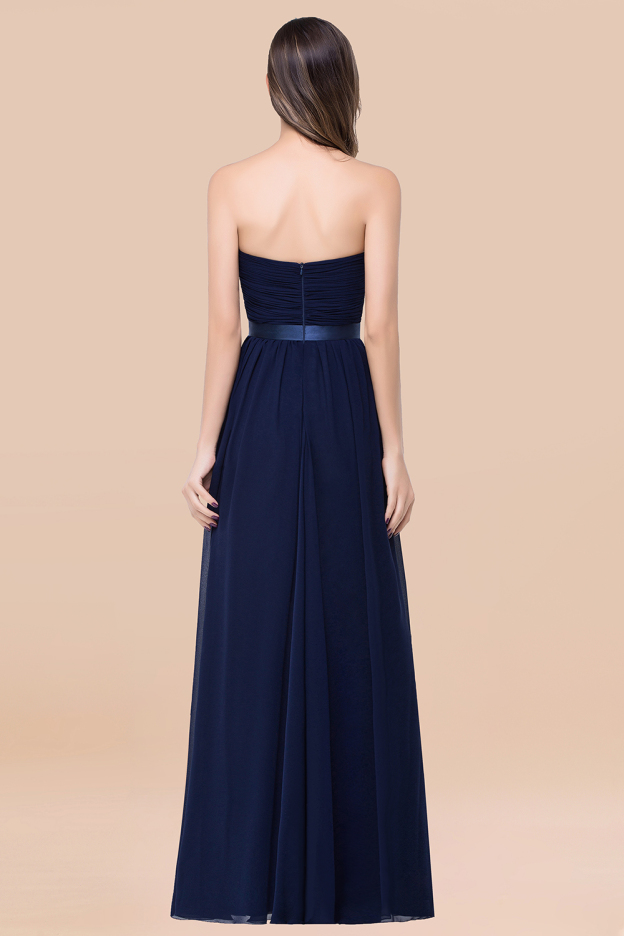 27prom Affordable Sweetheart Ruffle Navy Chiffon Bridesmaid Dress With Ribbon-27prom