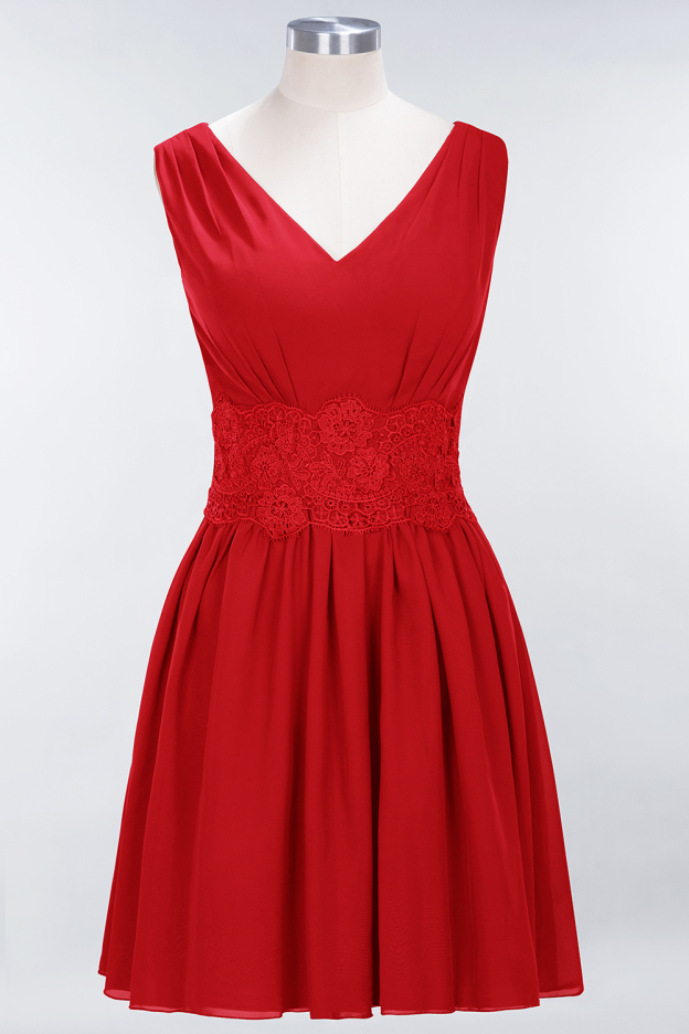 27prom Pretty V-Neck Short Sleeveless Lace Bridesmaid Dresses Online-27prom