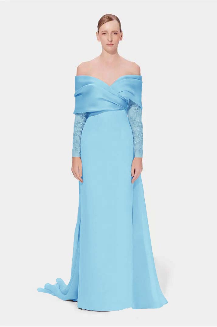 Off the Shoulder Long Sleeves Long Mermaid Prom Dress With Appliques