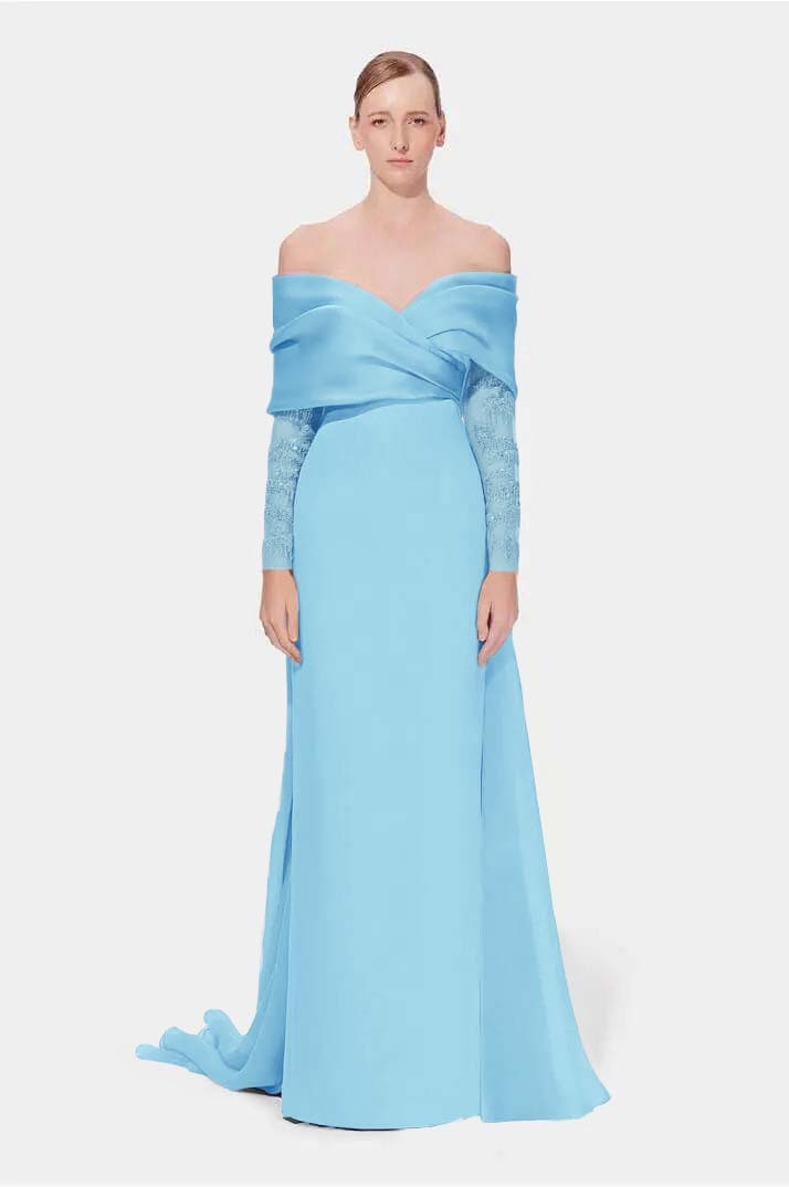 Off the Shoulder Long Sleeves Long Mermaid Prom Dress With Appliques