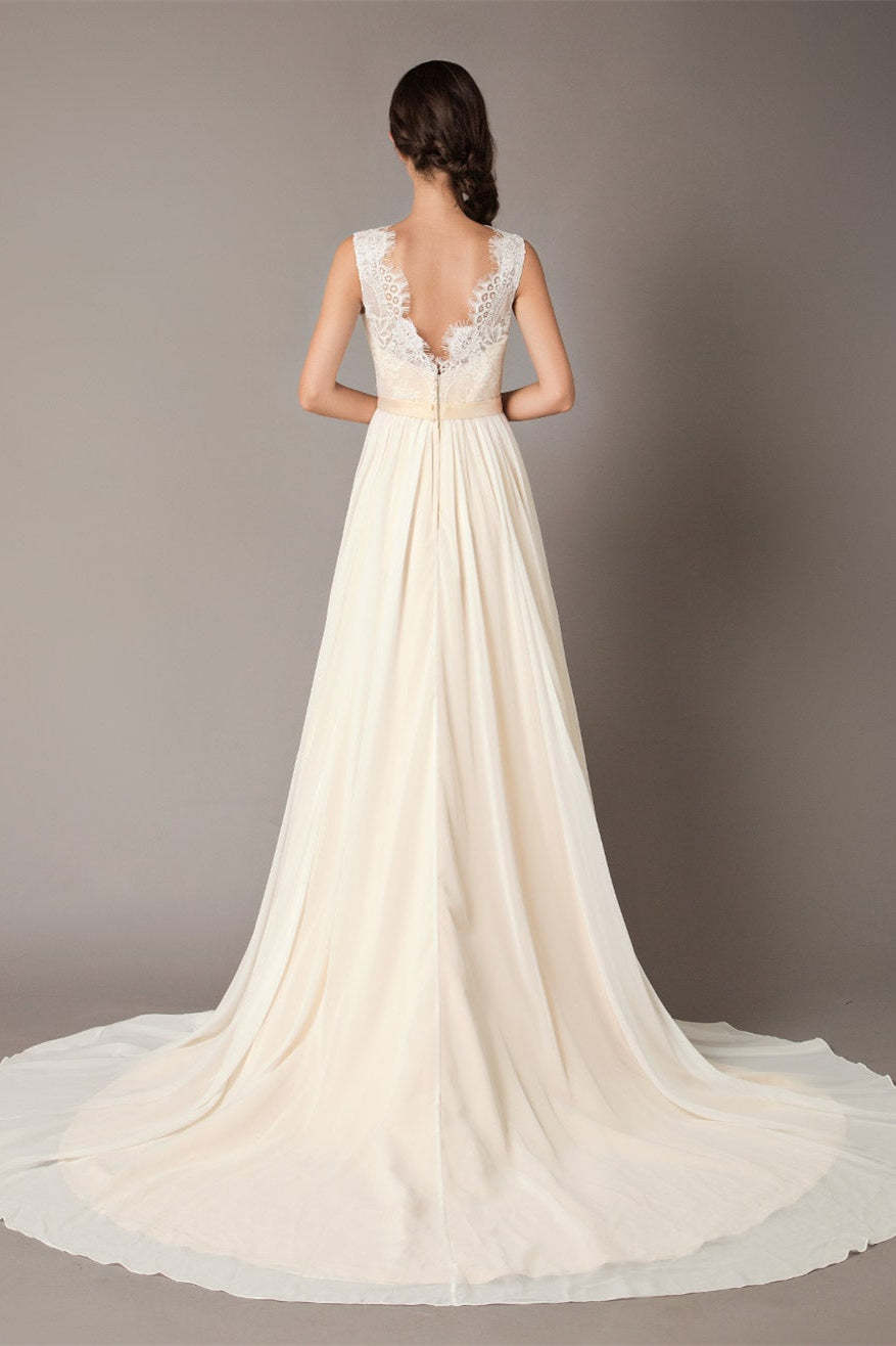 Champagne Lace Chiffon Wedding Dress