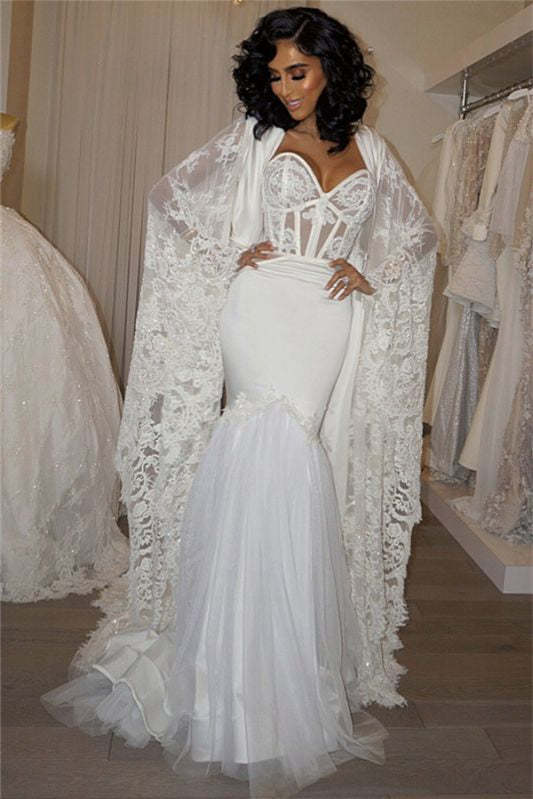 Modern Sweetheart Mermaid Wedding Dress with Lace Cape