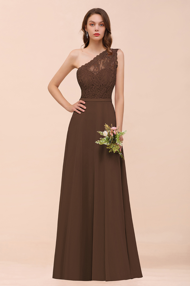 27prom New Arrival Dusty Rose One Shoulder Lace Long Bridesmaid Dress-27prom