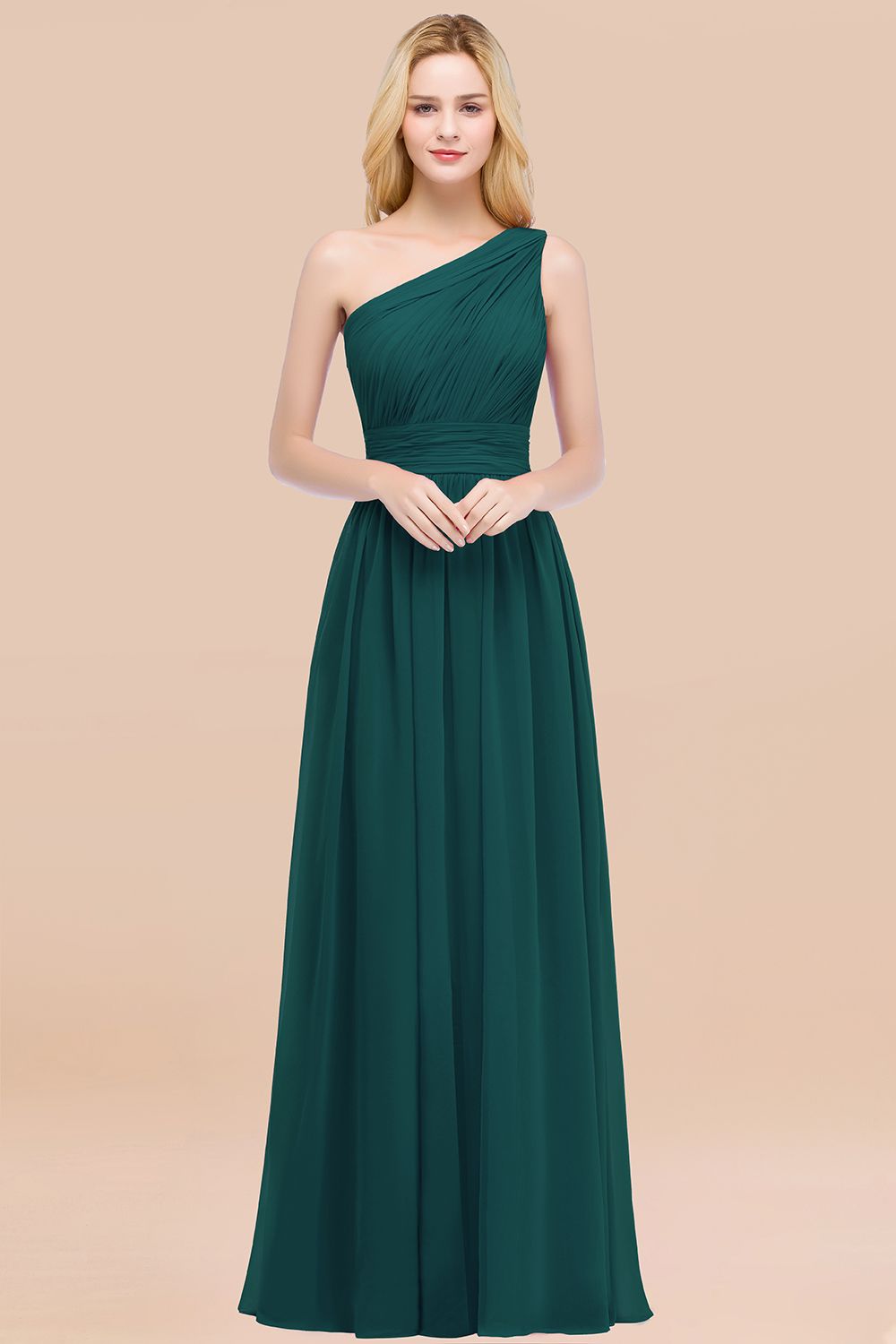 27prom Chic One-shoulder Sleeveless Burgundy Chiffon Bridesmaid Dresses Online-27prom
