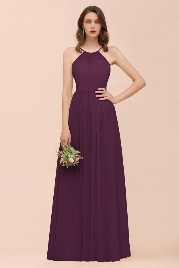 27prom Gorgeous Chiffon Halter Ruffle Affordable Long Bridesmaid Dress-27prom