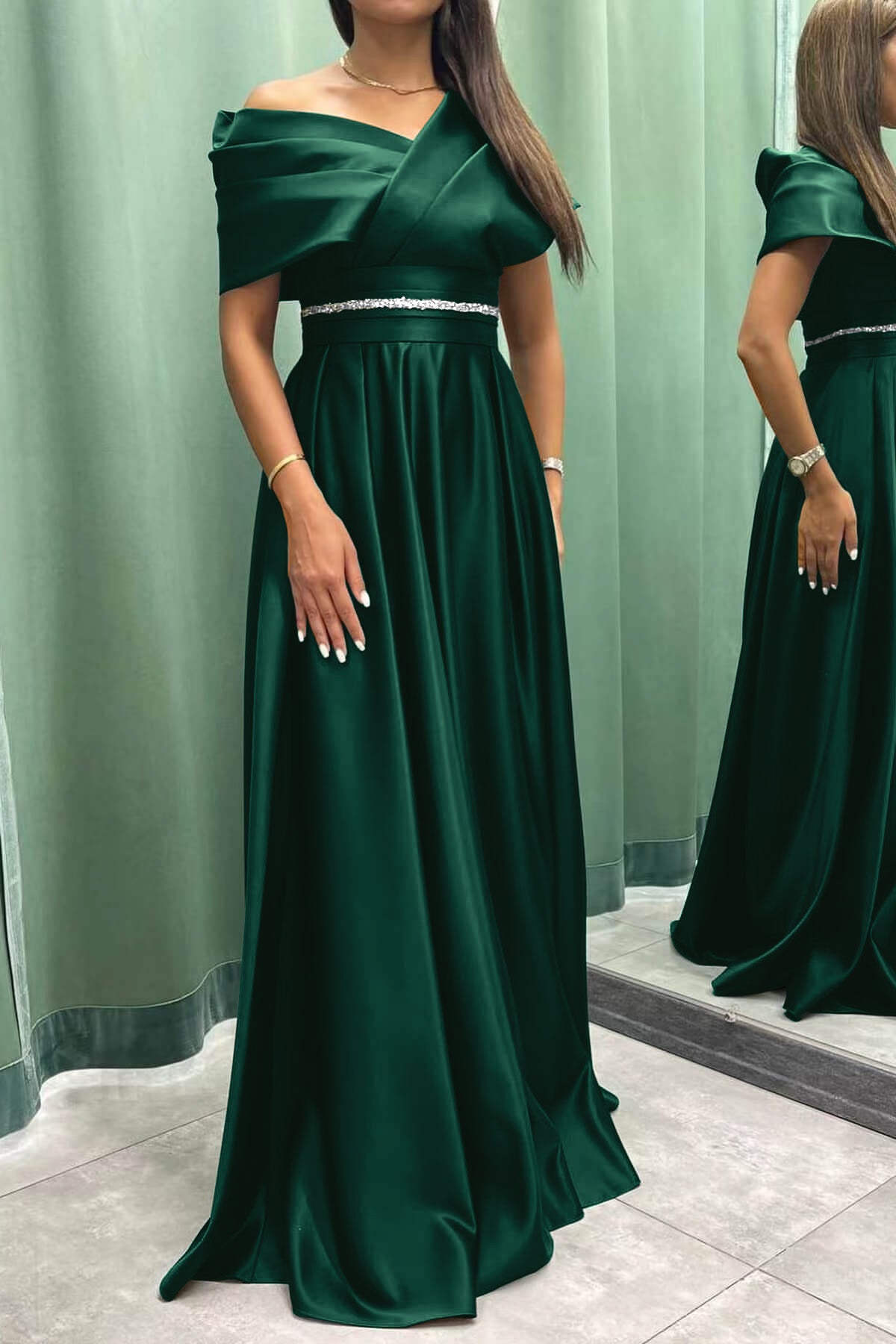 Elegant Off-the-Shoulder Long Evening Dress Pleated and On Sale