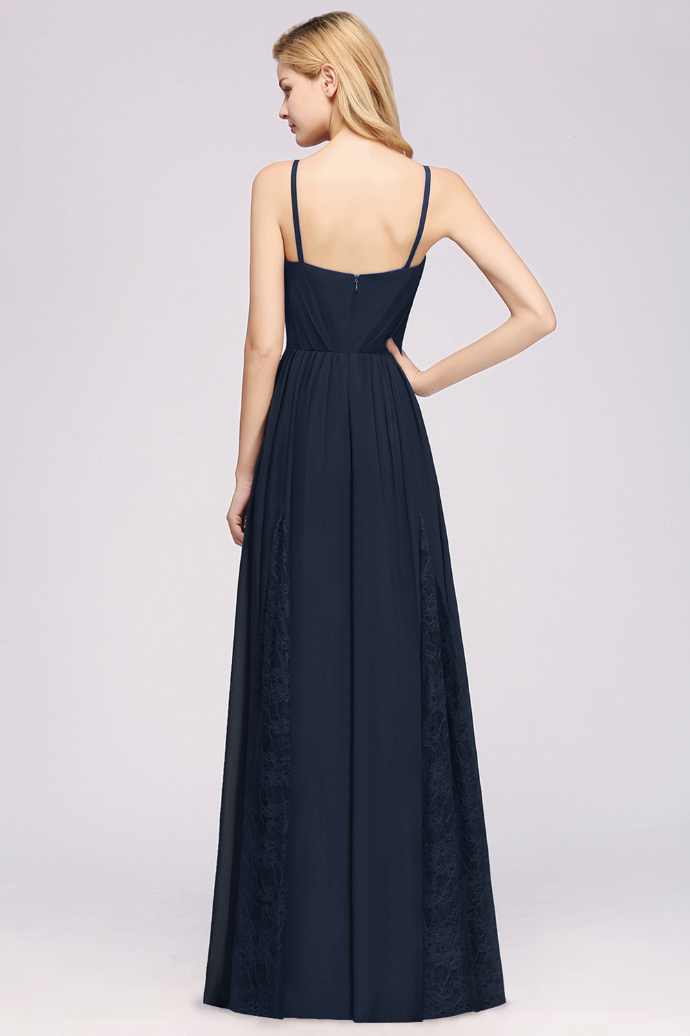 27prom Elegant Spaghetti Straps Long Bridesmaid Dress Lace V-Neck Maid of Honor Dress-27prom