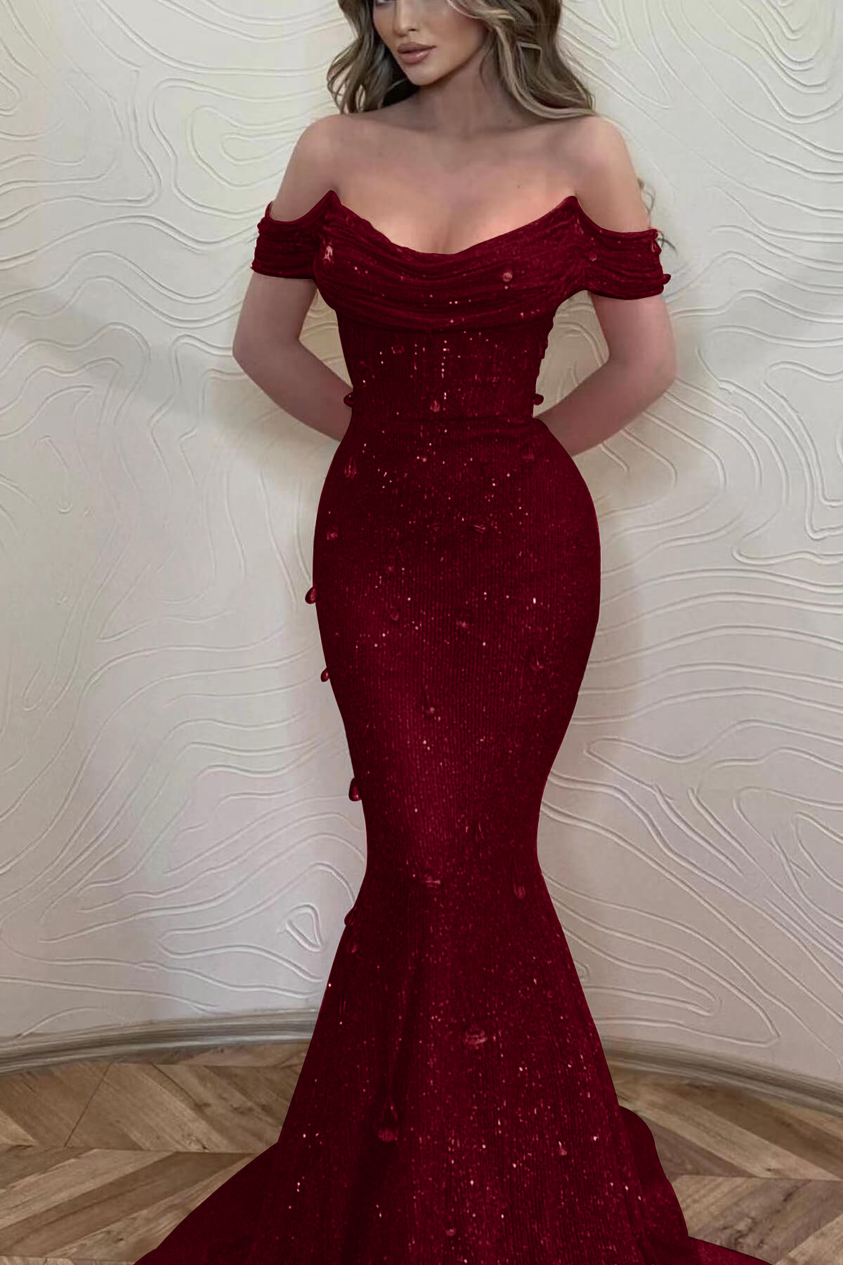 Orange Off the Shoulder Strapless Sleeveless Prom Dress With Sequins Mermaid