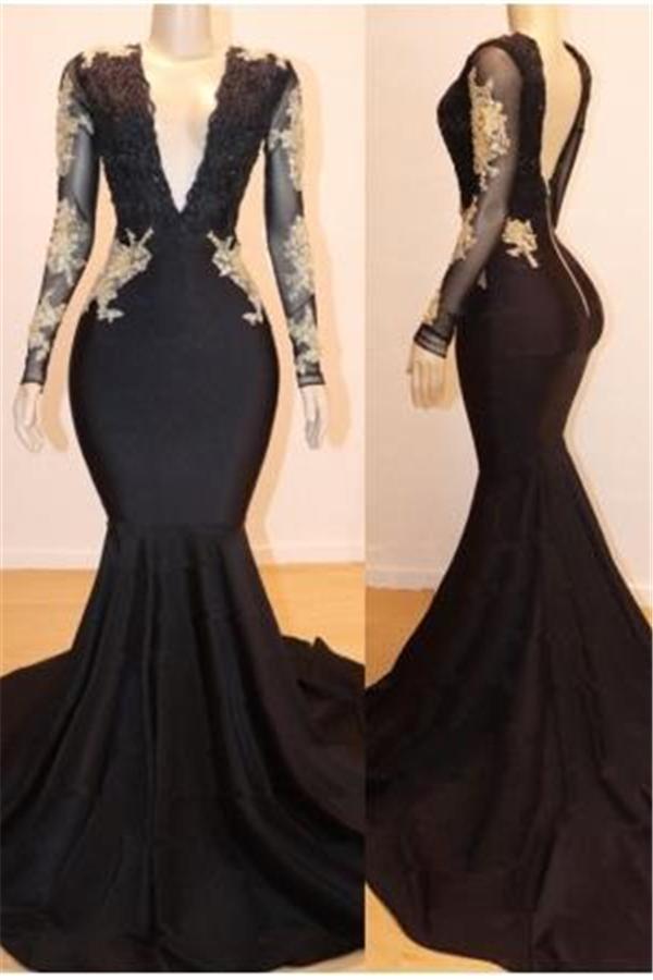 Black Long Sleeves Mermaid Evening Dress