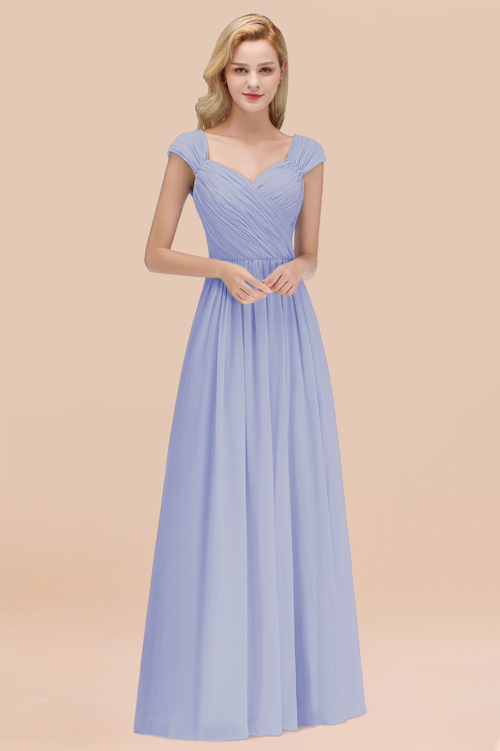 27prom Modest Chiffon Sweetheart Sleeveless Affordable Bridesmaid Dresses with Ruffles-27prom